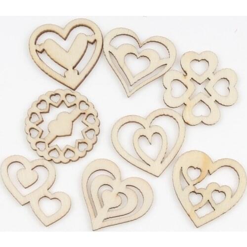20pcs Mixed Laser Cut Wooden Heart Scrapbooking Diy Home Decoration Crafts Handmade Valentines Wedding Wood Embellishment