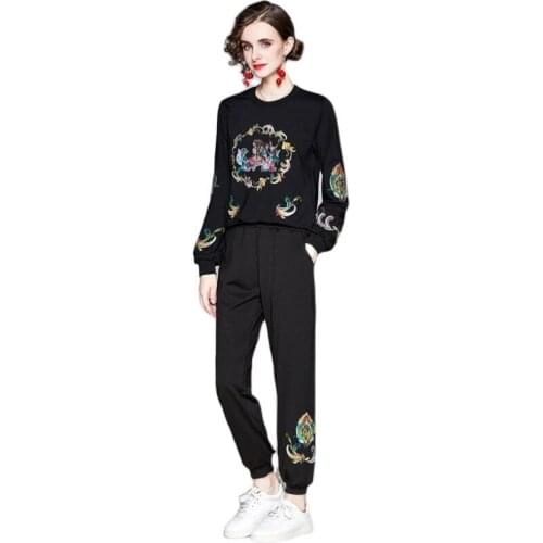 2021 Fashion Vintage Plus-size Spring Wear New Sports and leisure suit large embroidery two-piece suit Autumn Design Runway