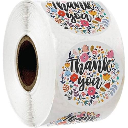 500pcs/roll Round Floral Thank You Sticker For Wedding Party Gift Packaging Handmade Stickers Envelope Seal Stationery Stickers