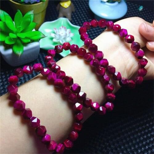 8-10mm Natural rose-red tiger eye diamond corner cut face large grain bracelet 1pc