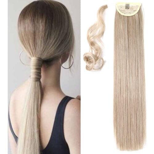 Belle Show 22Inches Long Straight Wrap Around Clip In Ponytail Hair Extension Heat Resistant Synthetic Pony Tail Fake Hair