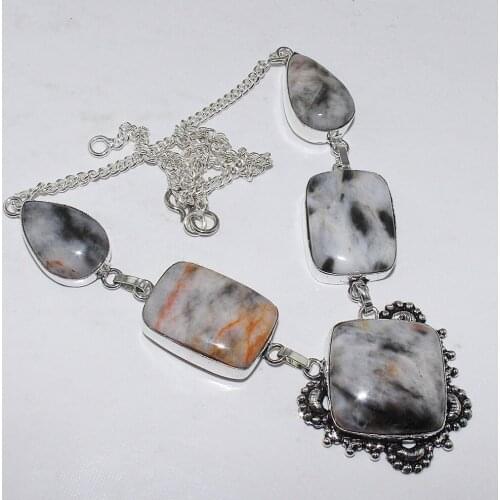 White Jaspers Necklace Silver Overlay over Copper , 46.5 cm, N0905