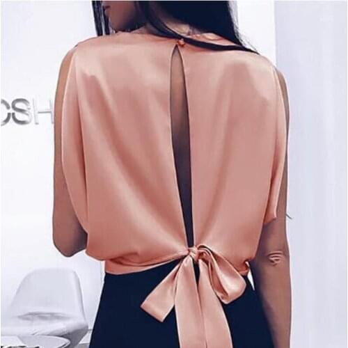 2019 Spring Solid Loose Blouse Square Collar Backless Sleeveless Bow Lace-up Short Top Fashion Sweet Vest Streetwear Hot Blouse