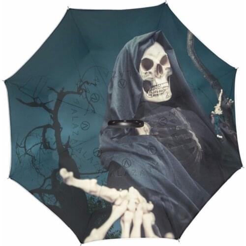 C-Hook Reverse Umbrella Gloomy Skull Man Umbrellas Double Layer Long Shank Inverted Umbrella Rain Protection Windproof Paraguas