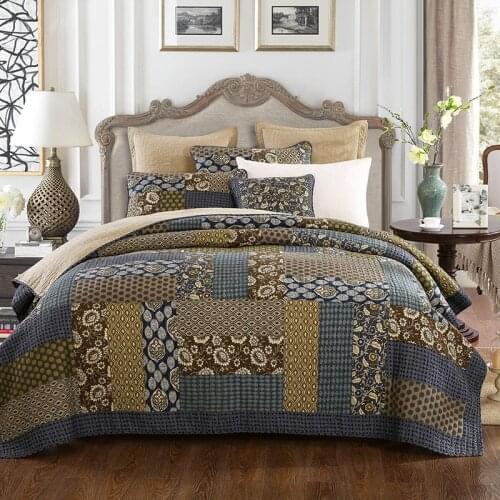 CHAUSUB Patchwork Bedspread Quilt Sets 3-Pieces Vintage Handmade Bed Cover With 2 Pillowcase King Queen Size Summer Coverlet
