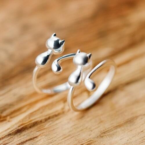 Colusiwei Fashion Authentic 925 Sterling Silver Simple Cute Cat Open Adjustable Figer Ring for Women Korea Style Fine Jewelry