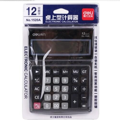Deli 1PC 12Digital LCD large Display calculator solar and battery power multi-functional solar Desktop office business type