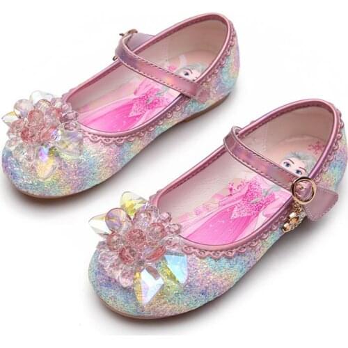 Disney Feet Length 16-22cm Frozen Princess Elsa Child Girls Sandals Summer Crystal Shoes Small Middle Big Childrens Shoes