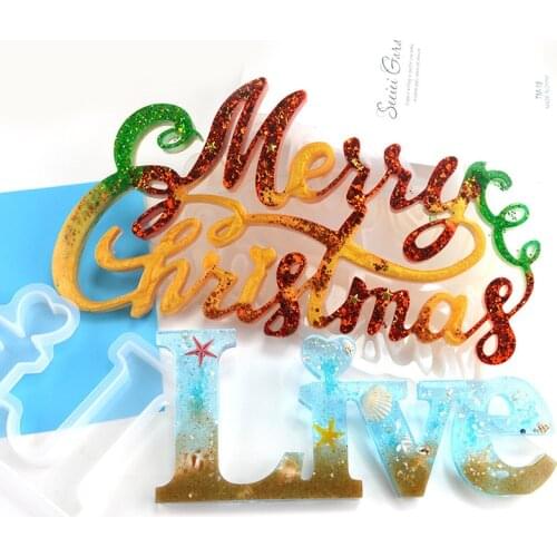 DM022 Merry Christmas Live Letter Home Decoration Resin Molds Silicone Mold For Resin Epoxy Silicone Resin Mold