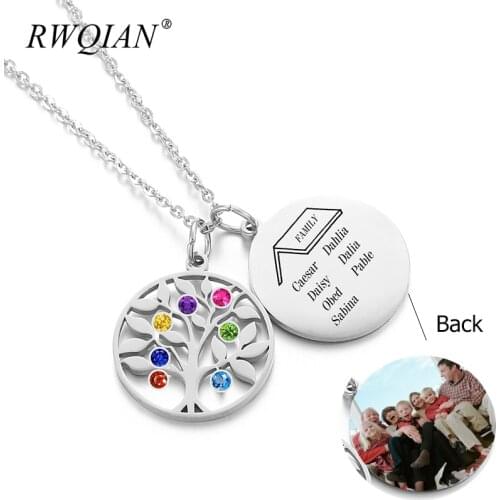Tree of Life Personalized Name Photo Necklace Custom Birthstone Family Tree Pendant Necklace Women Gold Stainless Steel Choker
