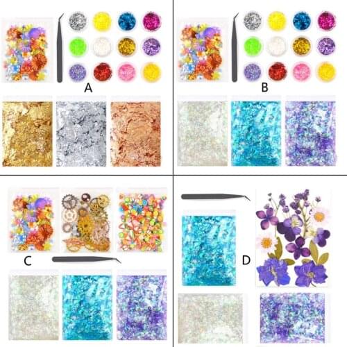 Flower Card Diy Epoxy Mold Material Package Dried Flower Sequins Shell Paper Gears Fruit Slice Epoxy Decorations