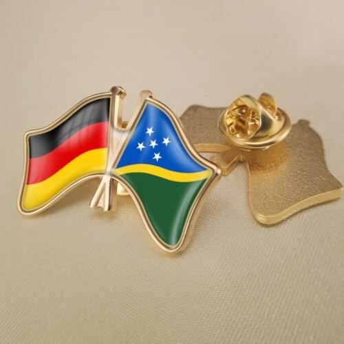 Germany and Solomon Islands Crossed Double Friendship Flags Lapel Pins Brooch Badges