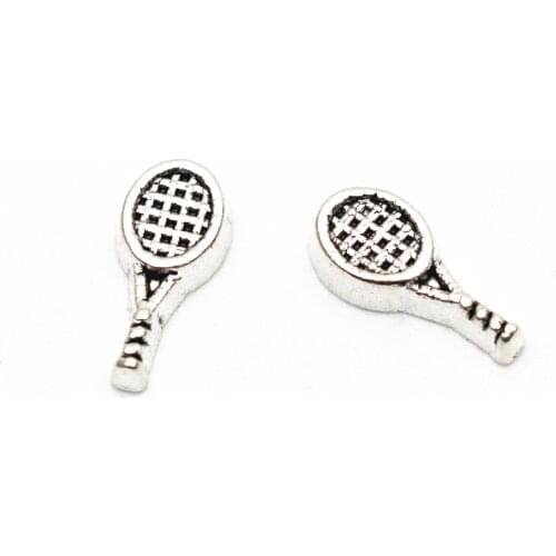 Hot Sale 10pcs/lot Metal Silver Plating Tennis Racket Floating Charms Fit Glass Memory Floating Lockets Bracelet DIY Jewelry