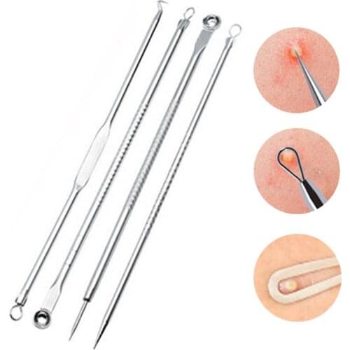 4pcs/set Dual Heads Acne Needle Blackhead Blemish Squeeze Pimple Extractor Remover Spot Cleaner Beauty Skin Care Tool Kit