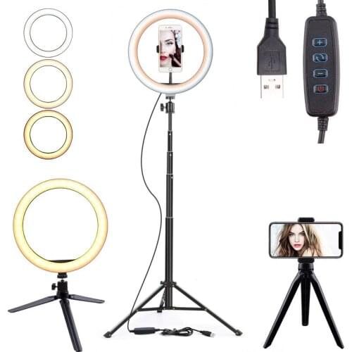 Ring Light LED Selfie 26cm Tripod Ringlight With Extendable Phone Stand 130cm Photo Light for Makeup Live Youtube Video Lamp
