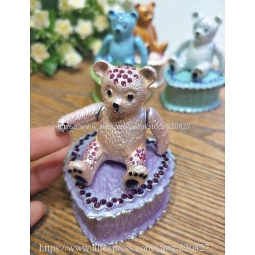 Collectible Bear Statue Trinket Box New Heart Souvenir Home Office Decoration Bear Crafts Lovely Heart Shape Jewelry Keepsakebox