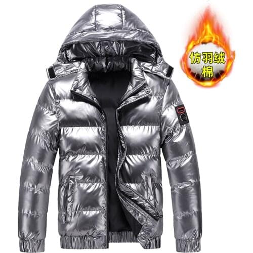 Silver Male Shiny Winter Fashion Warm Man Parka Waterproof Jacket Men Casual Coat Streetwear Windbreaker