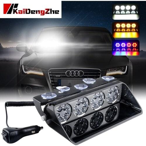 24 LED Beads Car Light Police Strobe Light Emergency Suction Cup Warning Light 18 Mode For Truck Trailer With Cigarette Lighter