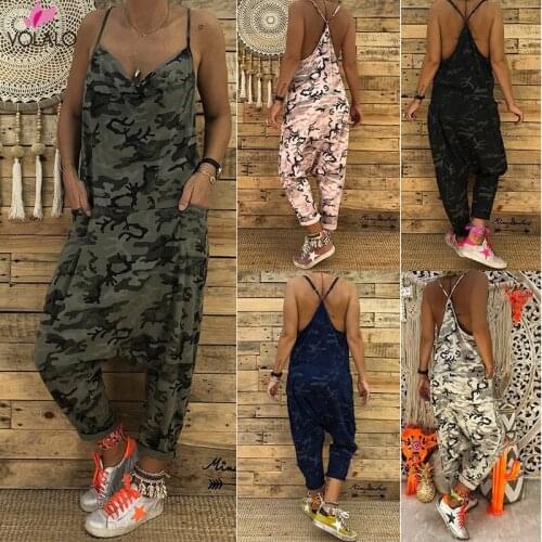 Summer Womens Jumpsuit Printing Color Casual Sleeveless V-neck Strap Lace Beach Jumpsuit Rompers Women Camouflage Jumpsuit