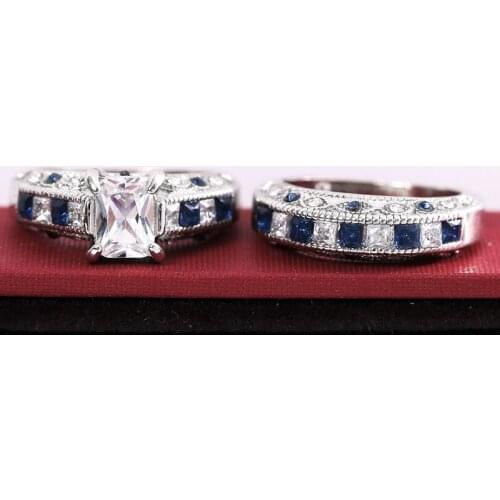 Milangirl Fashion Trendy 2 Pcs/Set Inlaid Cubic Square Zircon Rhinestone Crystal Female Metal Ring Set for Women Party Jewelry