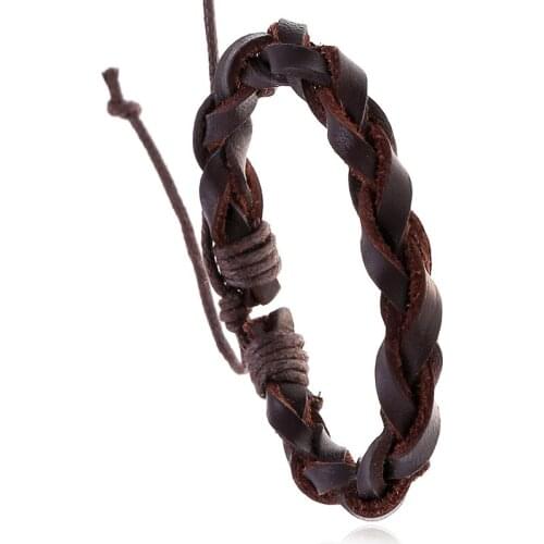 Jessingshow Men Handmade Braid Leather Rope Chain Bracelets Punk Brown Bangle Pulsera Masculina Length Adjustable Men Small Gift