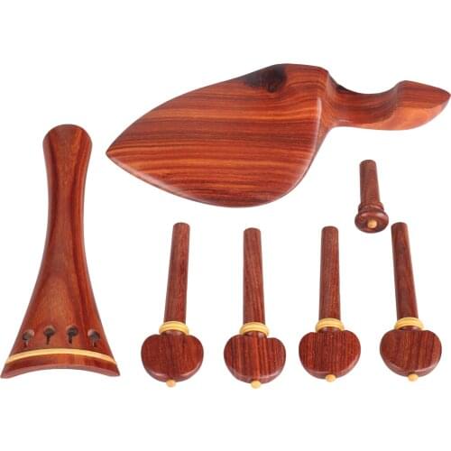 7-Piece Redwood Violin Parts Set Includes 1 Tailpiece 1 Chin Rest 1 Endpin 4 Tuning Pegs Accessories for 4/4 Violin