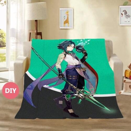 2021 New Game Genshin Impact Xiao Blanket DIY Custom Made Plush Throw Autumn Winter Warm Flannel Blanket Home Textiles