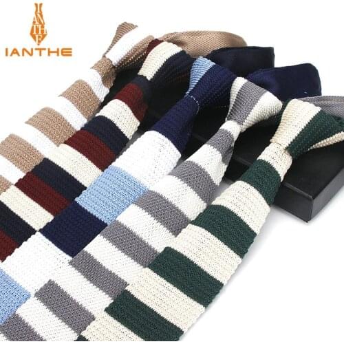 Brand New Fashion Vintage Striped Neck Tie Wedding Knitted Ties for Men Skinny Tie Man Gravata Polyester Narrow Knitted Neckties