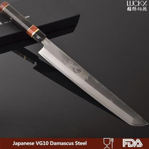 10.5'' Sushi Kitchen Knife Japanese Damascus VG10 Steel Fish Filleting Takohiki Sashimi Cooking Knife with Octagon Handle 3.2.G