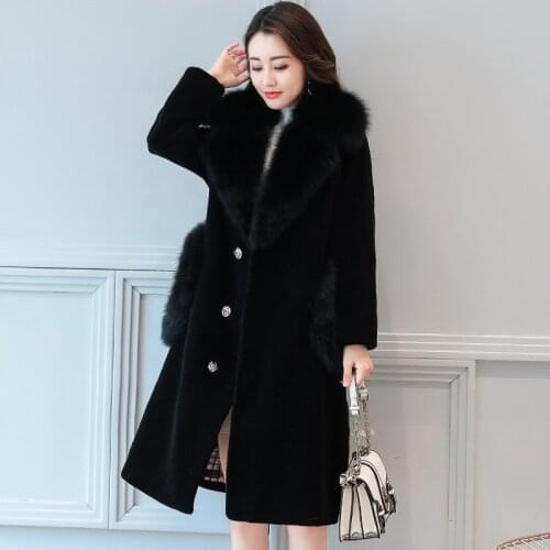 High Imitation Fox Fur Collar Coats Thick Wool Winter Jacket Women Warm Fur Coat Slim Female Jackets Abrigo Mujer WXF435