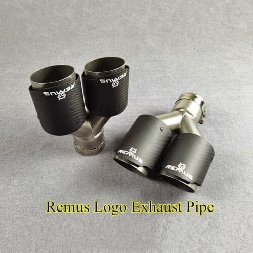 Pair REMUS Double Matte Carbon + 304 Stainless Steel Exhaust Pipe Tips For Universal Car Muffler Tail Pipes