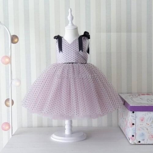 AG0345 Flower Girl Dot Dresses New Year Girls Dresses Clothes Party Girls sleeveless lace Princess Wedding Party Dress