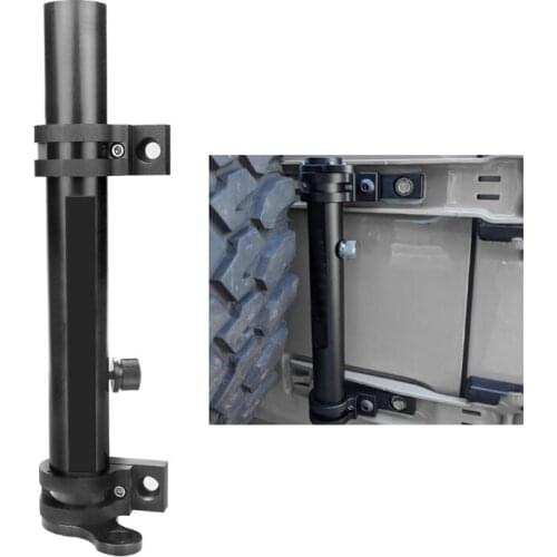 Hinge Flagpole Holder Bracket for Wrangler JK Heavy Duty Steel Multi-Function Black Silver Stand