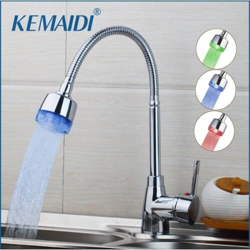 KEMAIDI LED Fashionable in Design And Superb In Workmanship Kitchen Faucet 360 Degree Swivel Hot Cold Water Mixer Kitchen Faucet