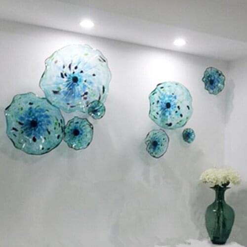 Modern Murano Glass Plate Turkish Wall Lamp Blue Color Luxury Hanging Platter Scallop Edges Shape