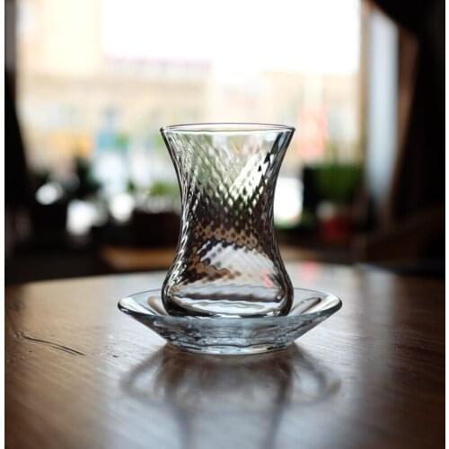 Turkish traditional transparency glass black tea cup ice drop Turkey coffee cup dish set water drink cup