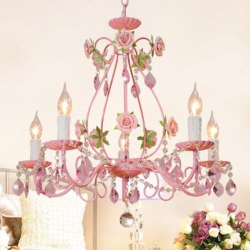 Creative crystal lamp European style iron rural living room chandelier lighting warm marriage room lights bedroom lamps