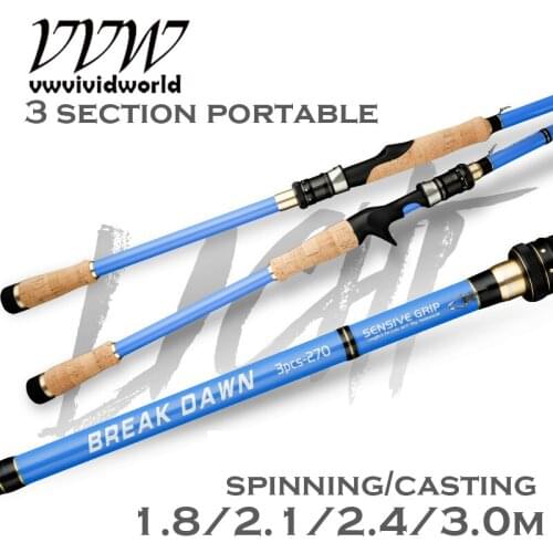 Fishing Rod 1.8/2.1/2.4/2.7/3.0m 24T Carbon Fiber 3 Section Casting Spinning Telescopic Rod Lure 4-40g Travel Rod Baitcasting