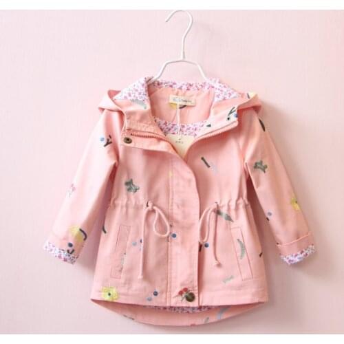 Flowers Girls Spring Jacket Hooded Girls Trench Coats Casacos Infantis Menina Candy Color Kids Coat For Girls Children Clothes