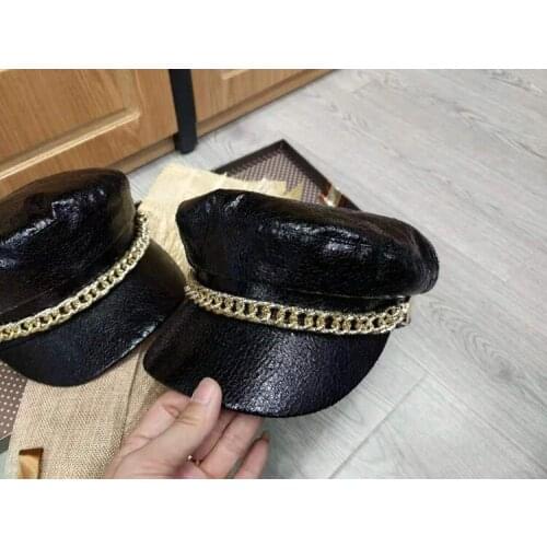 202101-daifa spring Golden chain soft faux leather pu fashion lady leisure Octagonal hat women visors cap