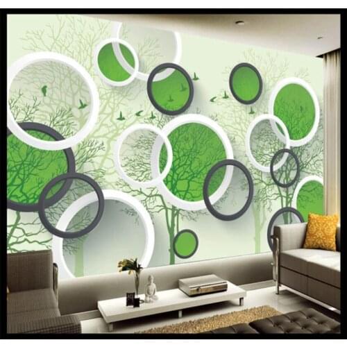 Xuesu Custom 8D waterproof wall cloth wallpaper mural 3D circle tree branch silhouette background wall