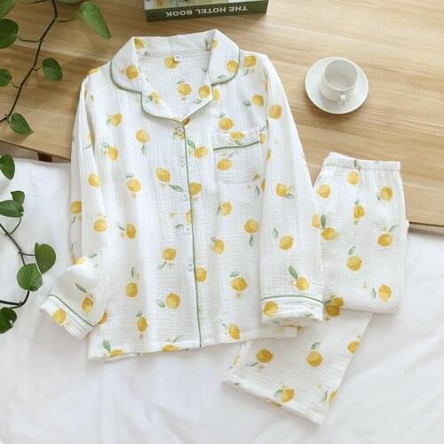 2021 New Winter Pajamas Women Long Sleeve 100% Cotton Home Suit Lovely Fruit Print Lounge Wear Female Plus Size Homewear Spring