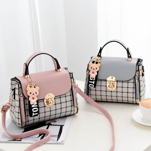 Ladies Sweet Shoulder Bags PU High Quality Hot Sale Girls Bags Check Plaid Color Matching Casual Handbags Fashion Small Bag 2021
