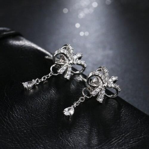Women Earrings Shaped Zircon Tassel Bow Earrings Fashion Simple Banquet Wedding Earrings Specially Designed For Women
