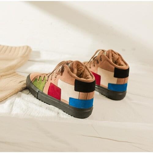 Women Winter Shoes Thick Fur Lined Patchwork High Top Girls Students Leisure Shoes Plush Inside 35-40 Good Quality Warm Sneakers