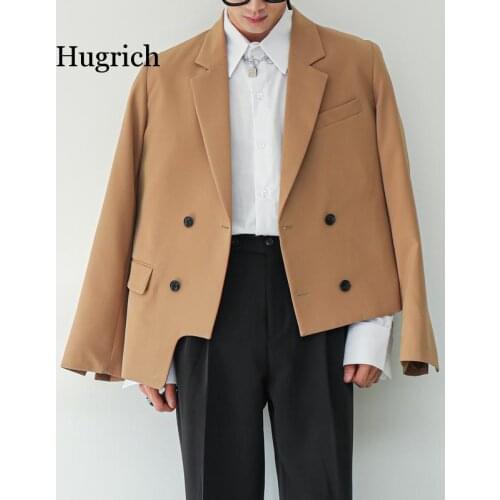 2021 Spring and Autumn New Youth Popular Solid Color Irregular Hem Loose Suit Fashion Casual Double-Breasted Top
