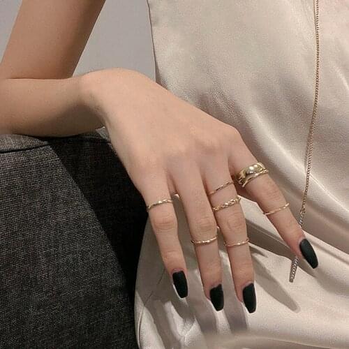 2021 Fashion Simple Design Vintage Silver Color Joint Rings Sets For Women Jewelry Korean Version Joint Rings Round Wave Rings