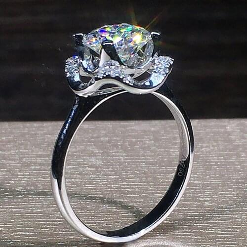 14K Au585 White Gold Women Wedding Party Engagement Ring 1 2 3 4 5 Carat Round Moissanite Diamond Ring Wave Flower Trendy Gift
