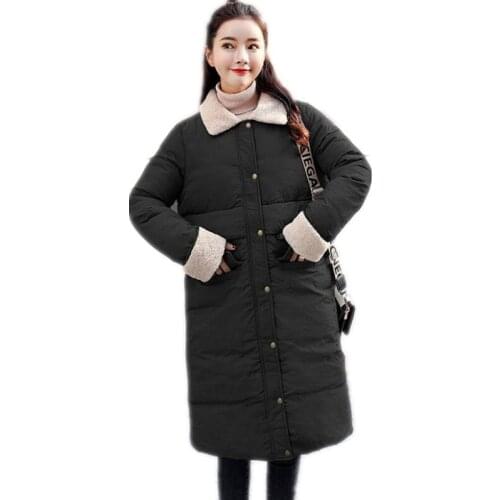 High Quality Winter Women Parkas 2018New Turn-Down Collar Down Cotton Jacket Long Women Button Loose Outerwear Casual JacketQ823