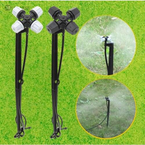 MUCIAKIE 10 SETS Misting Cross Spray Nozzle Atomization on 45cm Spike Garden Irrigation Cooling Sprinklers Micro Drip Drippers